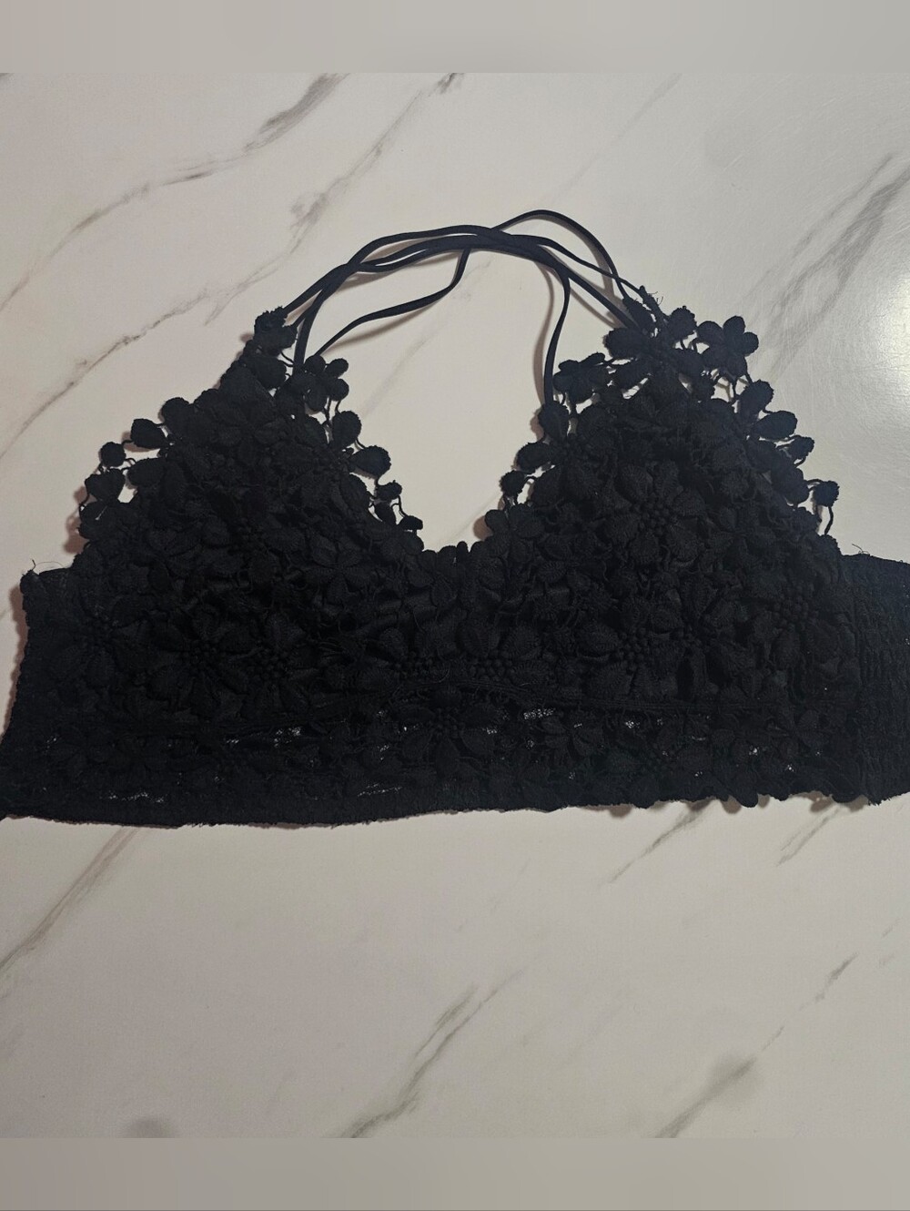 Black Floral Lace Multi-Strap Halter Bralette Cropped Cami 4XL - Picture 2 of 4